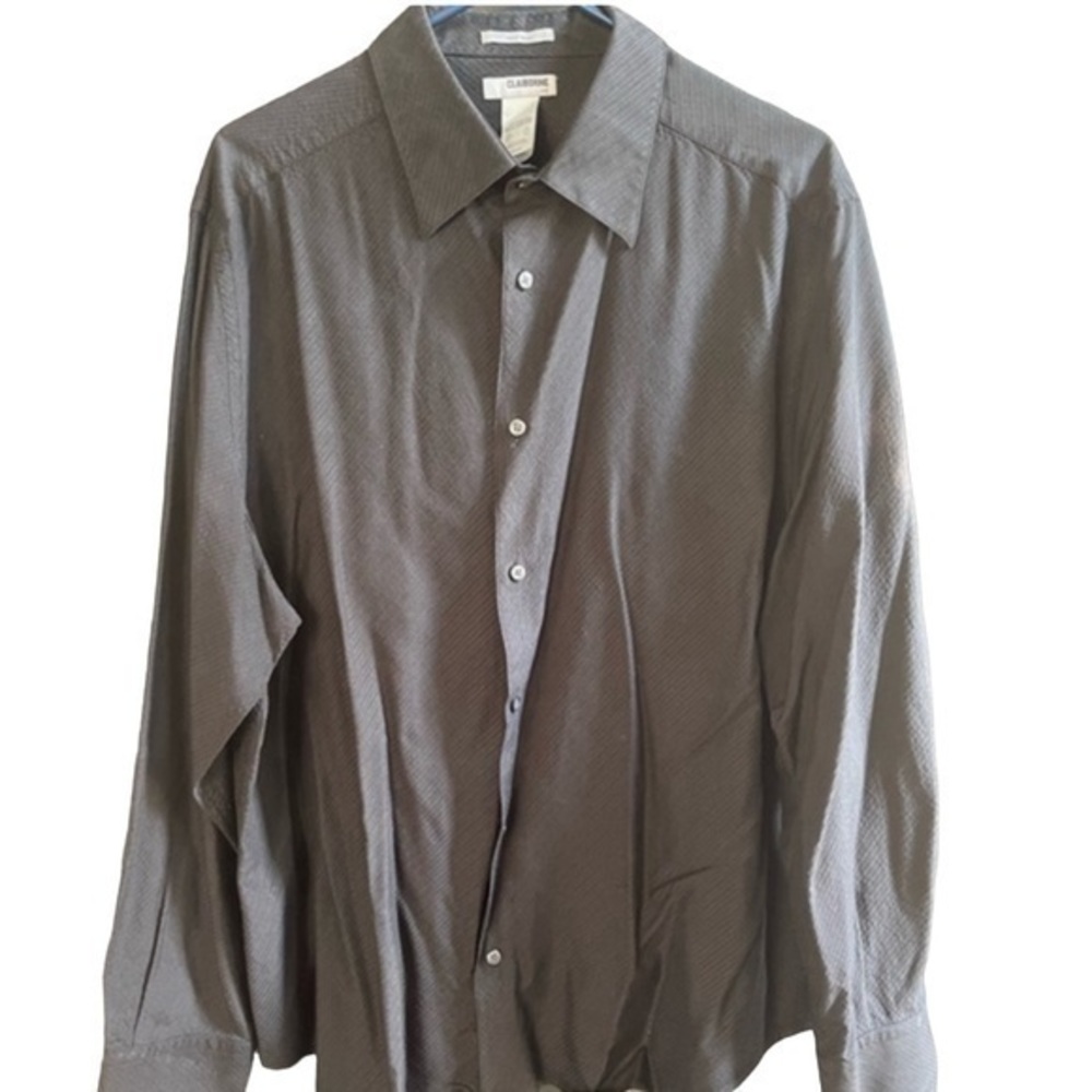 CLAIBORNE Black‎ Textured 100% Silk Classic Casual Button Down Dress Shirt XL